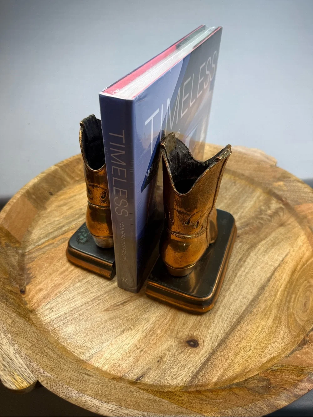 Vintage Copper Cowboy Boot Bookends Rustic Western Ranch Decor Pair